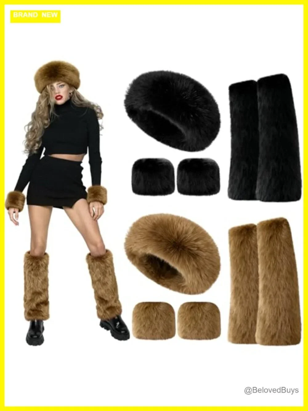 Faux Fur Headband Set with Wrist Cuffs & Leg Warmers Winter Accessories
